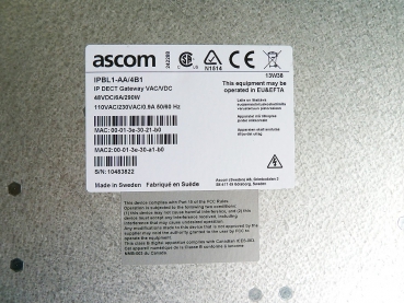 Ascom IP DECT Gateway VAC/VDC 230V~/ 48V= IPBL1-AA Refurbished