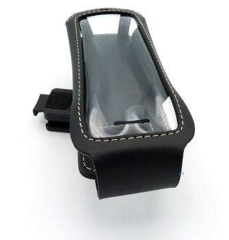 Telefontasche Ledertasche Lederetui für ASCOM d43 mit Rotationsclip schwarz, Weiße Nähte 3637