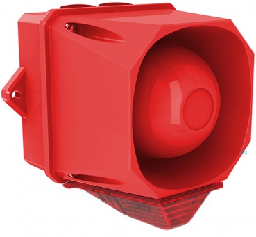 FHF Schallgeber-Blitzleuchten-Kombination X10 LED Mini Gehäuse rot 10-60 VAC-DC Kalotte klar 22531321