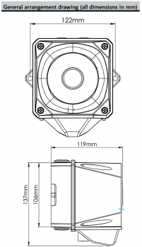 FHF Schallgeber-Blitzleuchten-Kombination X10 LED Mini Gehäuse dunkel grau 10-60 VAC-DC Kalotte blau 22531385
