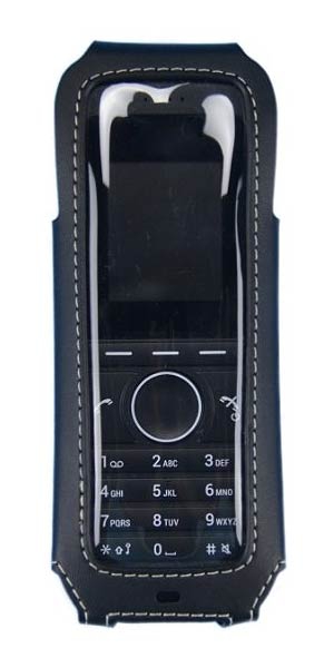 Telefontasche Ledertasche Lederetui für ASCOM d43 mit Rotationsclip schwarz, Weiße Nähte 3637
