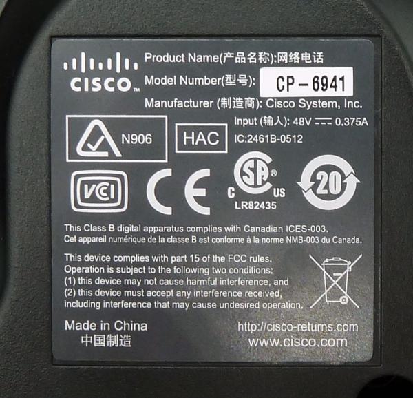 Cisco CP-6941-CL-K9= Cisco Unified IP Phone 6941 Slimline Charcoal Refurbished