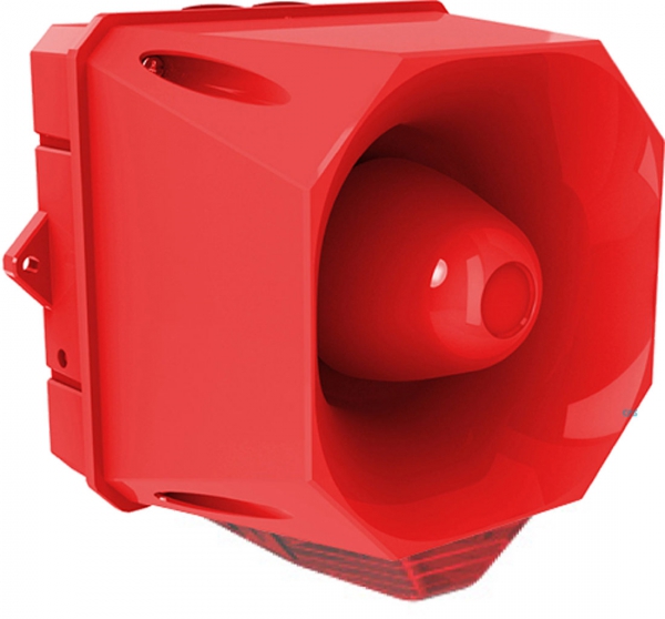 FHF Schallgeber-Blitzleuchten-Kombination X10 LED Maxi Gehäuse rot 10-60 VAC-DC Kalotte gelb 22551323
