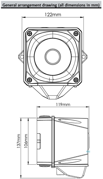 FHF Schallgeber-Blitzleuchten-Kombination X10 LED Mini Gehäuse dunkel grau 10-60 VAC-DC Kalotte gelb 22531383