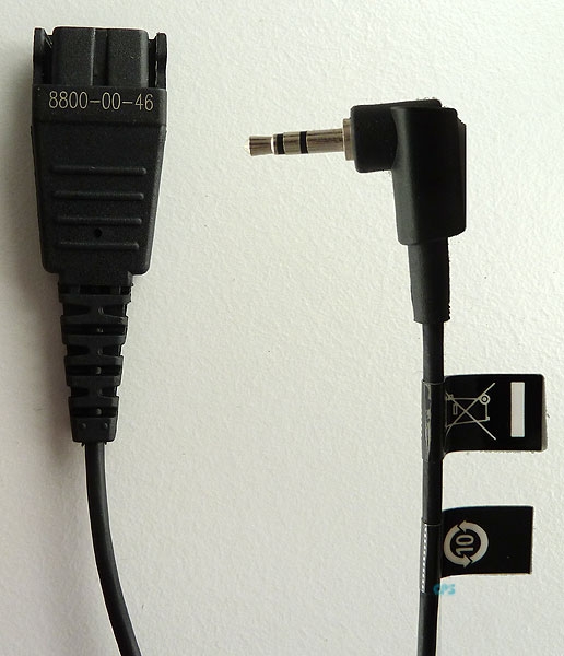 Jabra QD auf 2,5mm Klinke gewinkelter Stecker 15cm für Ascom Panasonic 8800-00-46